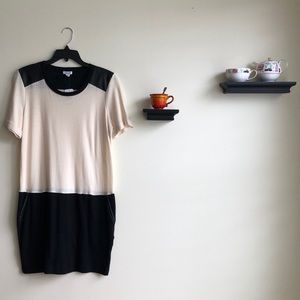 Knit Dress with Leather Trim